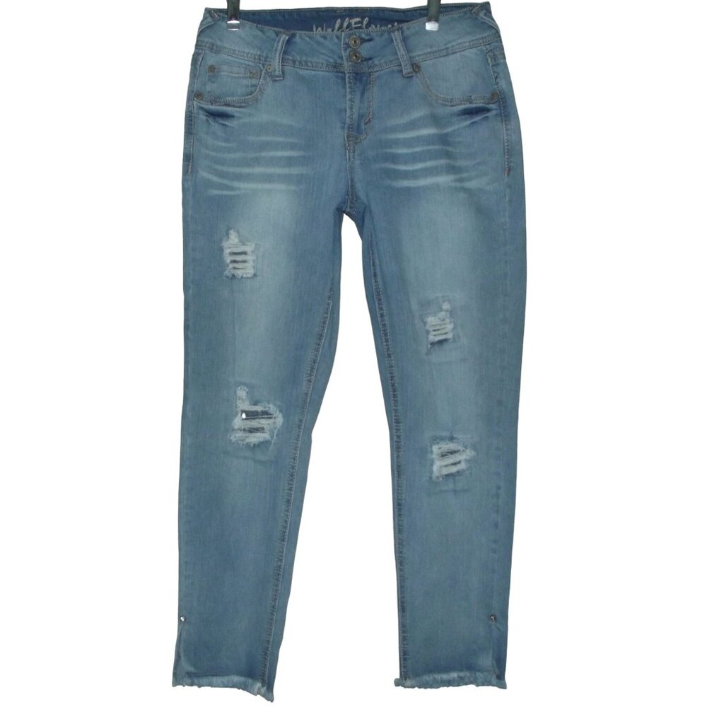 Wallflower Skinny Crop Jeans 9 Mid Rise Skinny Light Blue Embroidered Pockets